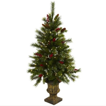 DARE2DECOR 4&rsquo; Christmas Tree with Berries; Pine Cones; LED Lights & Decorative Urn DA871108